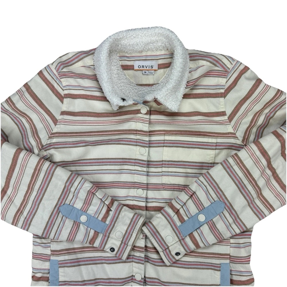 Orvis Shacket Womens Medium Shirt Jacket Fleece Lined Plaid Flannel Snap Button